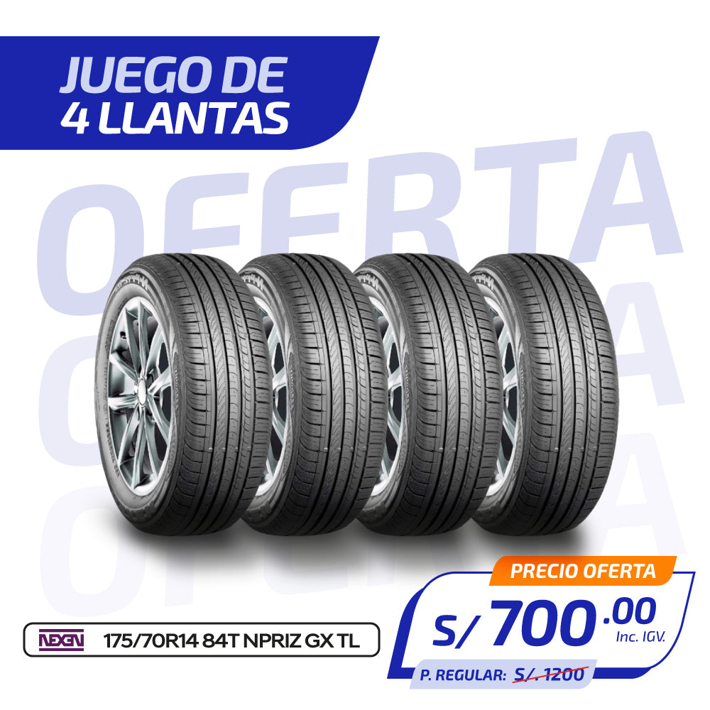 JUEGO DE 4 LLANTAS NEXEN 175/70R14 84T NEXEN Npriz GX TL