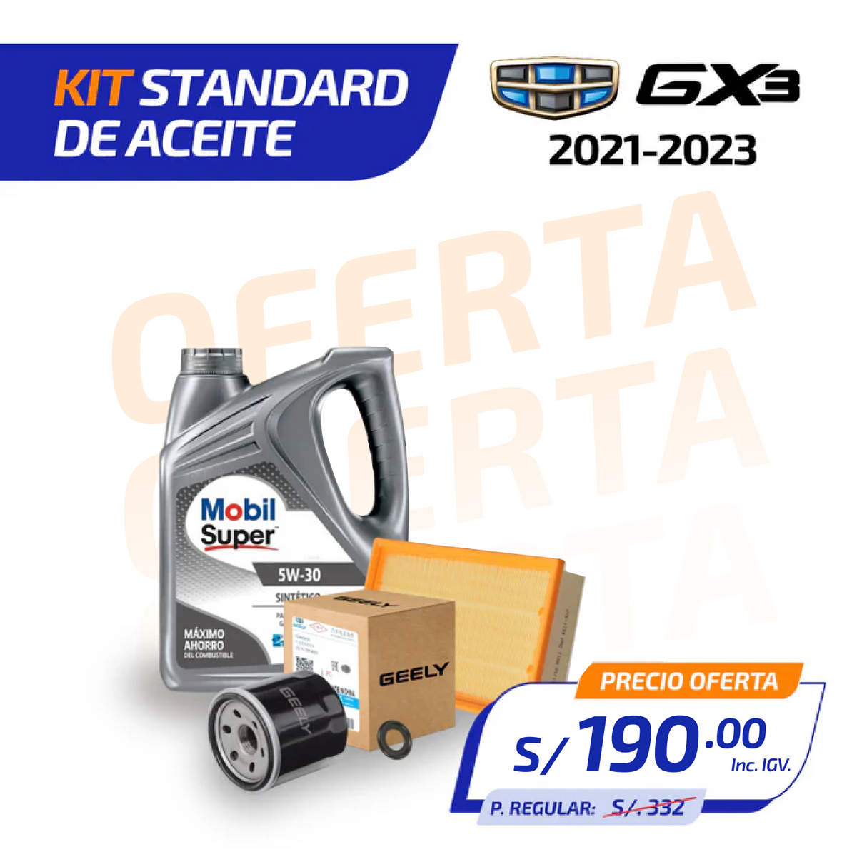 KIT STANDARD DE ACEITE GEELY GX3 (2021 - 2023)